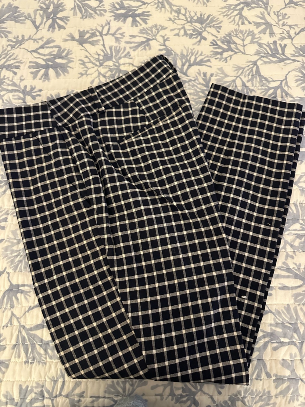 LOFT Navy and White Checked Modern Skinny Ankle Pants
